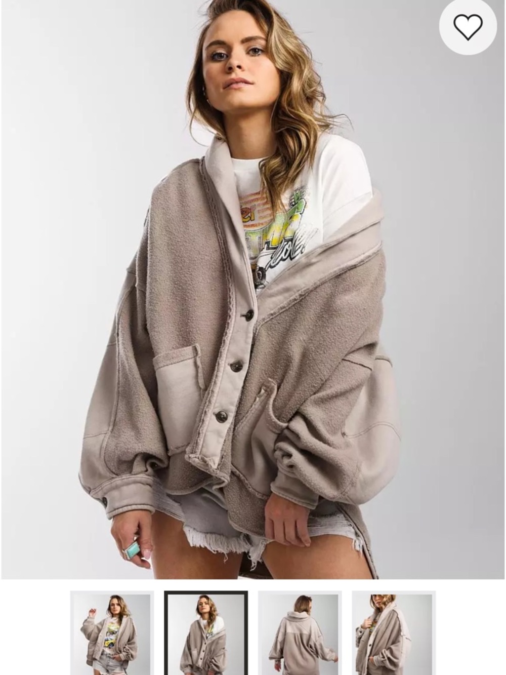 Free People Jordan Reverse Fleece Shacket- Camel Grey